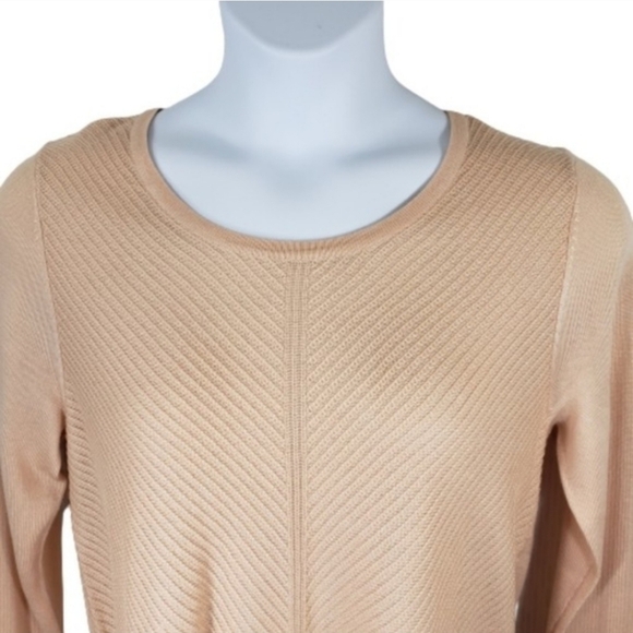 Calvin Klein Layered T-shirt Hem Sweater Beige Knit Chevron Pattern Size Large - Picture 2 of 15